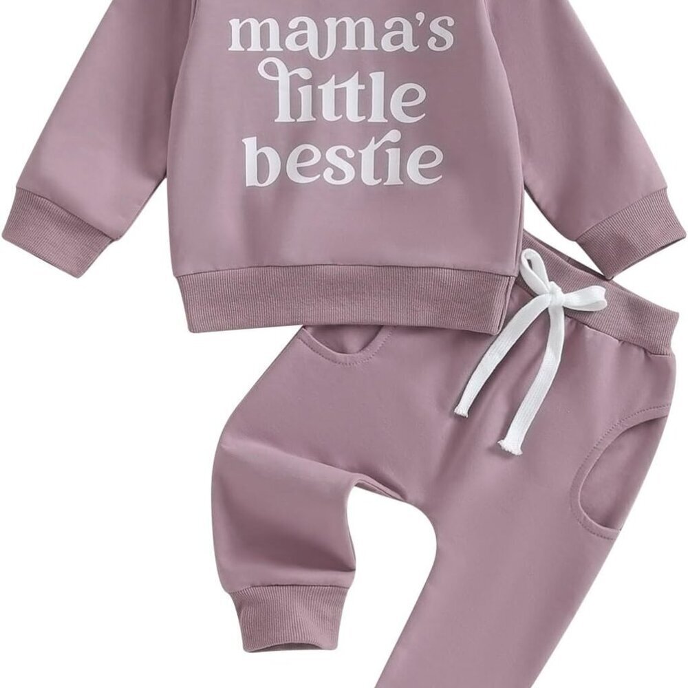 Adorable Toddler Girl Outfit: Long Sleeve Letter Print Sweatshirt & Jogger Pants